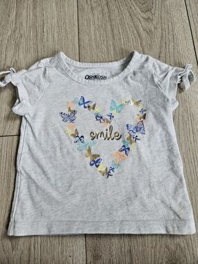 OshKosh B'gosh Baby Girls Gray Butterfly Heart Smile Graphic Tee Shirt 6M🩷
